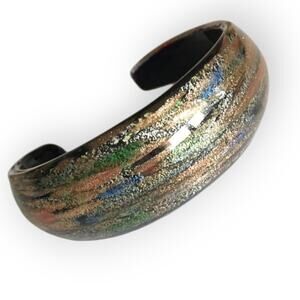 Art-Glass Cuff Bracelet, copper silver blue green black tones